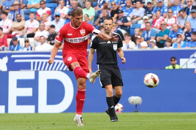 12.09.2026, xtvx, Fussball 1.Bundesliga, TSG 1899 Hoffenheim - VfB Stuttgart v.l. Torschuss, has a shot on goal Grischa Proemel (VfB Stuttgart) (DFL DFB REGULATIONS PROHIBIT ANY USE OF PHOTOGRAPHS as IMAGE SEQUENCES and or QUASI-VIDEO) Sinsheim *** September 12, 2026, xtvx, Soccer, Bundesliga 1, TSG 1899 Hoffenheim vs. VfB Stuttgart: Grischa Proemel (VfB Stuttgart) takes a shot on goal. DFL and DFB regulations prohibit any use of photographs as image sequences and or quasi-video. Sinsheim