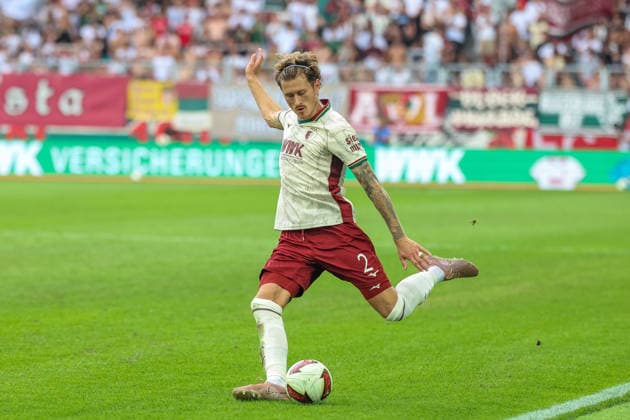Calvin Brackelmann (FC Augsburg, 02) mit Ball, GER, FC Augsburg vs. Bayer 04 Leverkusen, Fussball, Bundesliga, 3. Spieltag, Saison 2026 2027, 12.09.2026, DFL DFB REGULATIONS PROHIBIT ANY USE OF PHOTOGRAPHS as IMAGE SEQUENCES and or QUASI-VIDEO, GER, FC Augsburg vs. Bayer 04 Leverkusen, Fussball, Bundesliga, 3. Spieltag, Saison 2026 2027, 12.09.2026 Augsburg *** Calvin Brackelmann, FC Augsburg, No. 02 with the ball, GER, FC Augsburg vs. Bayer 04 Leverkusen, Soccer, Bundesliga, Matchday 3, 2026–2027 Season, September 12, 2026, DFL and DFB regulations prohibit any use of photographs as image sequences and or quasi-video, GER, FC Augsburg vs. Bayer 04 Leverkusen, soccer, Bundesliga, Matchday 3, 2026–2027 season, September 12, 2026, Augsburg Copyright: xEibner-Pressefoto JennixMaulx EP_JML