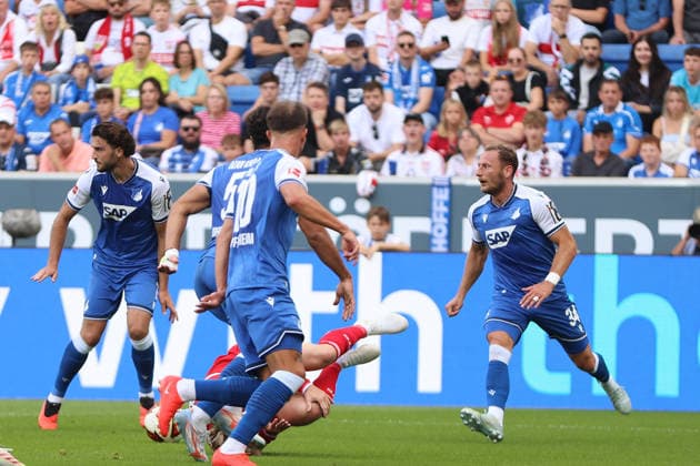 12.09.2026, xtvx, Fussball 1.Bundesliga, TSG 1899 Hoffenheim - VfB Stuttgart v.l. Zweikampf, Duell, duel, tackle, compete Angelo Stiller (VfB Stuttgart) Adam Hlozek (TSG 1899 Hoffenheim) Verletzung Angelo Stiller (VfB Stuttgart) (DFL DFB REGULATIONS PROHIBIT ANY USE OF PHOTOGRAPHS as IMAGE SEQUENCES and or QUASI-VIDEO) Sinsheim *** September 12, 2026, xtvx, Soccer, Bundesliga 1, TSG 1899 Hoffenheim vs. VfB Stuttgart: Tackle, duel, tackle, compete Angelo Stiller, VfB Stuttgart; Adam Hlozek, TSG 1899 Hoffenheim; Injury: Angelo Stiller, VfB Stuttgart; DFL; DFB regulations prohibit any use of photographs as image sequences and or quasi-video; Sinsheim