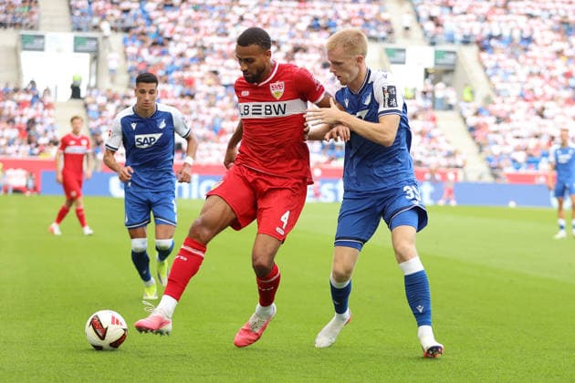 12.09.2026, xtvx, Fussball 1.Bundesliga, TSG 1899 Hoffenheim - VfB Stuttgart v.l. Zweikampf, Duell, duel, tackle, compete Josha Vagnoman (VfB Stuttgart) Mats Rots (TSG 1899 Hoffenheim) (DFL DFB REGULATIONS PROHIBIT ANY USE OF PHOTOGRAPHS as IMAGE SEQUENCES and or QUASI-VIDEO) Sinsheim *** September 12, 2026, xtvx, Soccer, Bundesliga 1, TSG 1899 Hoffenheim vs. VfB Stuttgart, left: tackle, duel, tackle, compete Josha Vagnoman, VfB Stuttgart; Mats Rots, TSG 1899 Hoffenheim; DFL; DFB REGULATIONS PROHIBIT ANY USE OF PHOTOGRAPHS AS IMAGE SEQUENCES AND OR QUASI-VIDEO; Sinsheim