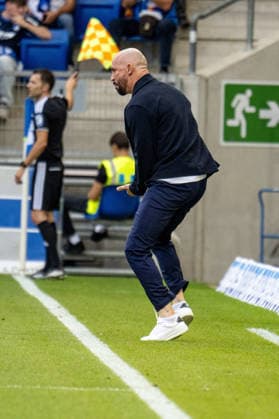 12.09.2026, xdaymx, Fussball 1.Bundesliga, TSG 1899 Hoffenheim - VfB Stuttgart. Christian Ilzer (TSG Hoffenheim) emotional an der Seitenlinie (DFL DFB REGULATIONS PROHIBIT ANY USE OF PHOTOGRAPHS as IMAGE SEQUENCES and or QUASI-VIDEO) Sinsheim *** September 12, 2026, xdaymx, Soccer 1. Bundesliga, TSG 1899 Hoffenheim vs. VfB Stuttgart: Christian Ilzer of TSG Hoffenheim gets emotional on the sidelines. DFL, DFB regulations prohibit any use of photographs as image sequences and or quasi-video. Sinsheim