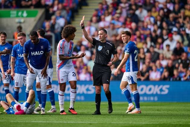 Red card for Axel Disasi Crystal Palace v Ipswich Town, Premier League, Football, Selhurst Park, London, UK - 12 Sep 2026London Selhurst Park United Kingdom EDITORIAL USE ONLY No use with unauthorised audio, video, data, fixture lists, club league logos or live services. Online in-match use limited to 120 images, no video emulation. No use in betting, games or single club league player publications.  Copyright: xRichardxHammersley Shutterstockx 17147741at