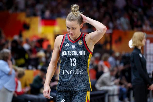 Leonie Fiebich (Germany) looks dejected during the FIBA Women s Basketball World Cup Germany 2026 semifinals match between France and Germany at Berlin Arena on September 12, 2026 in Berlin, Germany. (Photo by Marco Steinbrenner DeFodi Images) -