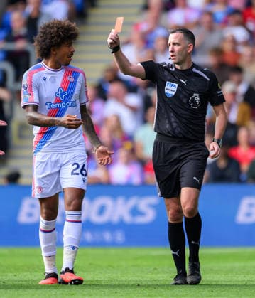 Crystal Palace v Ipswich Town Premier League Match Referee Chris Kavanagh shows a red card to Axel Disasi of Crystal Palace during the Premier League match at Selhurst Park, London 12 09 2026 UK Newspapers OUT Copyright: xGraemexWilcocksonx FIL-23935-0052