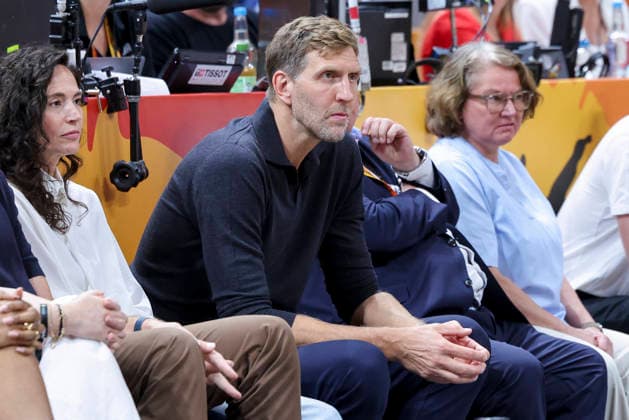Dirk Nowitzki looks dejected during the FIBA Women s Basketball World Cup Germany 2026 semifinals match between France and Germany at Berlin Arena on September 12, 2026 in Berlin, Germany. (Photo by Marco Steinbrenner DeFodi Images) -
