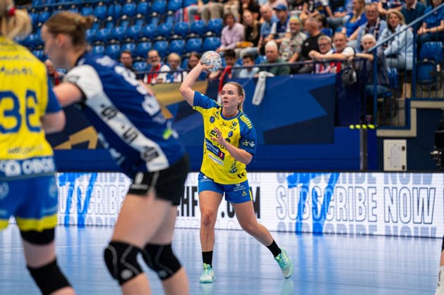 HSG Blomberg-Lippe (GER) vs. Storhamar Handball Elite (NOR), Handball, EHF Champions League Women, Gruppenphase, 12.9.2026, Saision 2026 2027, Lemgo Christina Pedersen (Storhamar Handball Elite, 26) beim Spielaufbau Lemgo Phoenix Contact Arena Deutschland