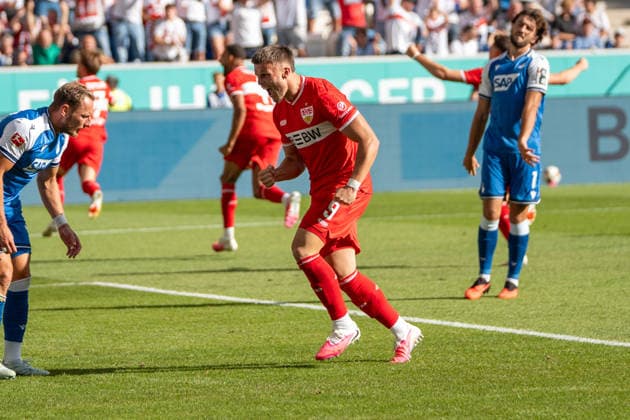 Fussball: 1. Bundesliga, 3. Spieltag, TSG Hoffenheim - VfB Stuttgart am 12.09.2026 in Sinsheim (SNP Arena), Deutschland, Saison 2026 2027: Jubel 1:1 Ermedin Demirovic (VfB Stuttgart, 9) Sinsheim SNP Arena Deutschland *** Soccer: Bundesliga 1, Matchday 3, TSG Hoffenheim vs. VfB Stuttgart on September 12, 2026, at Sinsheim SNP Arena, Germany, 2026–2027 Season. Celebration: 1–1, Ermedin Demirovic (VfB Stuttgart), 9, Sinsheim SNP Arena, Germany Copyright: xPhilippxImhofx