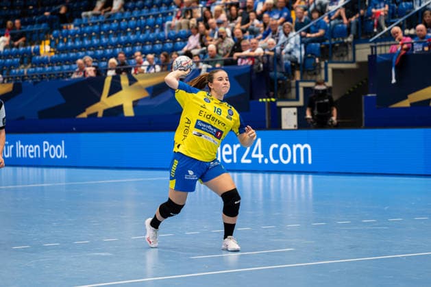 HSG Blomberg-Lippe (GER) vs. Storhamar Handball Elite (NOR), Handball, EHF Champions League Women, Gruppenphase, 12.9.2026, Saision 2026 2027, Lemgo Marte Juuhl Svensson (Storhamar Handball Elite, 18) bei einem 7-Meter Wurf Lemgo Phoenix Contact Arena Deutschland