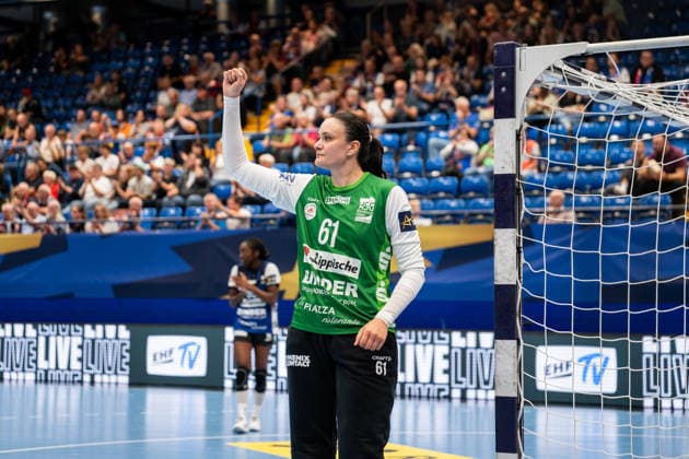 HSG Blomberg-Lippe (GER) vs. Storhamar Handball Elite (NOR), Handball, EHF Champions League Women, Gruppenphase, 12.9.2026, Saision 2026 2027, Lemgo Nicole Roth (HSG Blomberg-Lippe, 61) jubelt nach einer Parade Lemgo Phoenix Contact Arena Deutschland