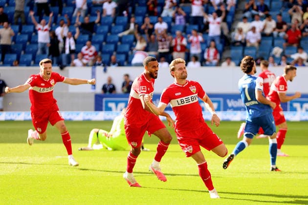 i12.09.2026, xtvx, Fussball 1.Bundesliga, TSG 1899 Hoffenheim - VfB Stuttgart v.l. Goal scored, Tor zum 1:1 Maximilian Mittelstaedt (VfB Stuttgart) Torjubel, Goal celebration, celebrate the goal, celebrates scoring (DFL DFB REGULATIONS PROHIBIT ANY USE OF PHOTOGRAPHS as IMAGE SEQUENCES and or QUASI-VIDEO) Sinsheim *** i12 09 2026, xtvx, Soccer, Bundesliga 1, TSG 1899 Hoffenheim vs. VfB Stuttgart – Goal scored, goal making it 1-1 by Maximilian Mittelstaedt, VfB Stuttgart goal celebration, Goal celebration, celebrating the goal, celebrating a goal DFL DFB REGULATIONS PROHIBIT ANY USE OF PHOTOGRAPHS as IMAGE SEQUENCES and or QUASI-VIDEO Sinsheim