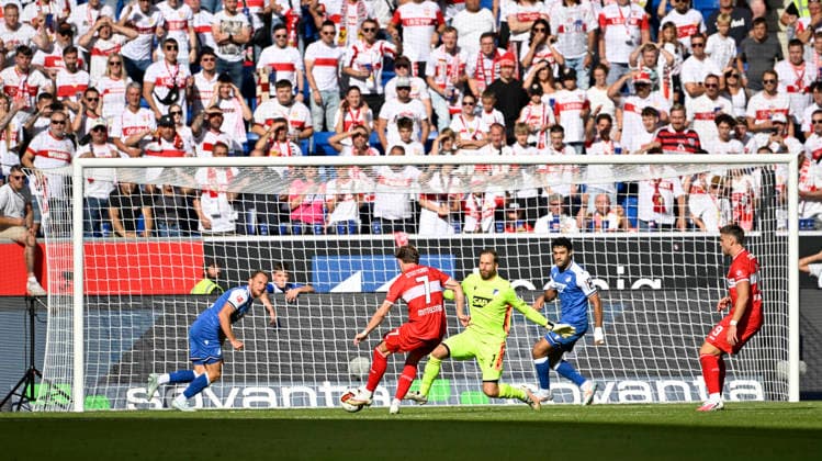 TOR zum 1:1 Maximilian Mittelstaedt VfB Stuttgart (07) Torschuss Aktion Torchance gegen Torwart Oliver Baumann TSG 1899 Hoffenheim (01) Vladimir Coufal TSG 1899 Hoffenheim (34) Ozan Kabak TSG 1899 Hoffenheim (05) TSG 1899 Hoffenheim vs VfB Stuttgart 12.09.2026 DFL REGULATIONS PROHIBIT ANY USE OF PHOTOGRAPHS AS IMAGE SEQUENCES AND OR QUASI-VIDEO TSG 1899 Hoffenheim vs VfB Stuttgart *** GOAL: 1-1 Maximilian Mittelstaedt VfB Stuttgart 07 Shot on goal, scoring chance against goalkeeper Oliver Baumann TSG 1899 Hoffenheim 01 Vladimir Coufal TSG 1899 Hoffenheim 34 Ozan Kabak TSG 1899 Hoffenheim 05 TSG 1899 Hoffenheim vs. VfB Stuttgart September 12, 2026 DFL regulations prohibit any use of photographs as image sequences and or quasi-video TSG 1899 Hoffenheim vs. VfB Stuttgart