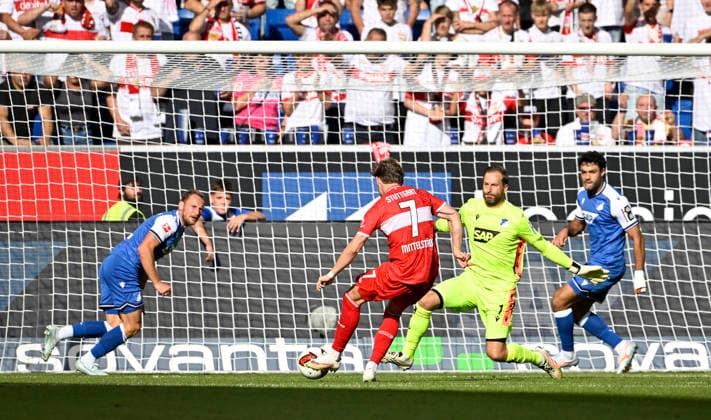 TOR zum 1:1 Maximilian Mittelstaedt VfB Stuttgart (07) Torschuss Aktion Torchance gegen Torwart Oliver Baumann TSG 1899 Hoffenheim (01) Vladimir Coufal TSG 1899 Hoffenheim (34) Ozan Kabak TSG 1899 Hoffenheim (05) TSG 1899 Hoffenheim vs VfB Stuttgart 12.09.2026 DFL REGULATIONS PROHIBIT ANY USE OF PHOTOGRAPHS AS IMAGE SEQUENCES AND OR QUASI-VIDEO TSG 1899 Hoffenheim vs VfB Stuttgart *** GOAL: 1-1 Maximilian Mittelstaedt VfB Stuttgart 07 Shot on goal, scoring chance against goalkeeper Oliver Baumann TSG 1899 Hoffenheim 01 Vladimir Coufal TSG 1899 Hoffenheim 34 Ozan Kabak TSG 1899 Hoffenheim 05 TSG 1899 Hoffenheim vs. VfB Stuttgart September 12, 2026 DFL regulations prohibit any use of photographs as image sequences and or quasi-video TSG 1899 Hoffenheim vs. VfB Stuttgart