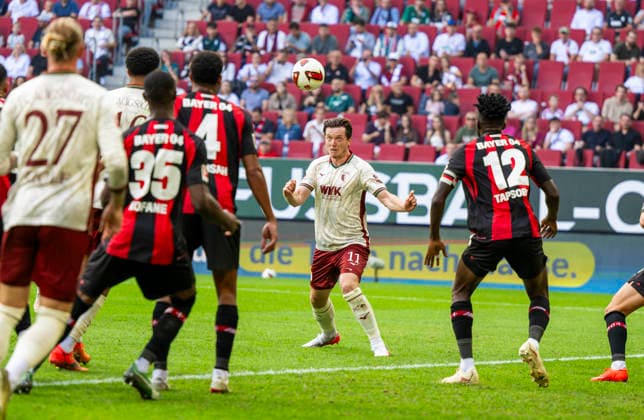 12.09.2026, Fussball Bundesliga 2026 2027, 3.Spieltag, FC Augsburg - Bayer Leverkusen, in der WWK-Arena Augsburg, Michael Gregoritsch (FC Augsburg) Kopfballtor zum 2:1 ***DFL and DFB regulations prohibit any use of photographs as image sequences and or quasi-video.*** *** September 12, 2026, 2026–2027 Bundesliga, Matchday 3, FC Augsburg vs. Bayer Leverkusen, at the WWK Arena in Augsburg, Michael Gregoritsch (FC Augsburg) scores a header to make it 2–1 ***DFL and DFB regulations prohibit any use of photographs as image sequences and or quasi-video***