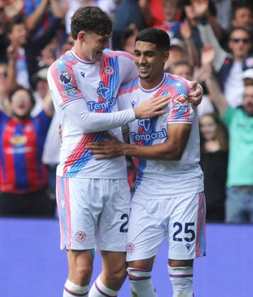 Football - 2026 2027 Premier League - Crystal Palace vs. Ipswich Town - Selhurst Park - Saturday 12th September 2026 Anan Khalaili - Crystal Palace celebrates scoring his first half goal with Jorgen Strand Larsen 