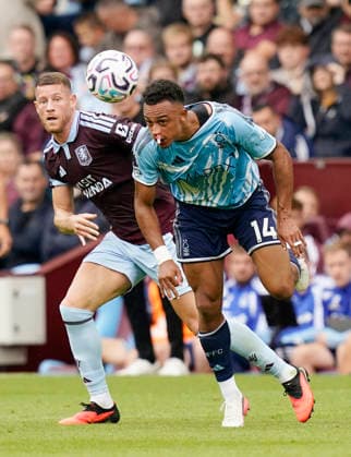 Birmingham, England, 12th September 2026. Ross Barkley of Aston Villa and Dan Ndoye of Nottingham Forest during the Aston Villa vs Nottingham Forest Premier League match at Villa Park, Birmingham. Picture credit should read: Andrew Yates Sportimage EDITORIAL USE ONLY. No use with unauthorised audio, video, data, fixture lists, club league logos or live services. Online in-match use limited to 120 images, no video emulation. No use in betting, games or single club league player publications. SPI_011_AY_Villa_Forest SPI-4990-0010