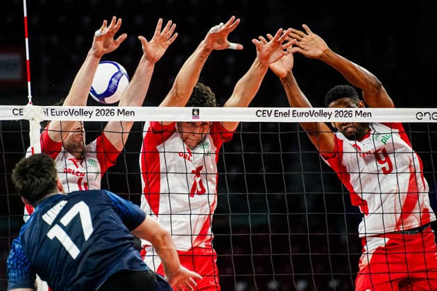 Volleyball - CEV EuroVolley 2026 Group B - Poland vs Israel - 09.12.2026 SOFIA, BULGARIA - September 12th: Jakub Nowak, 73 of Poland and Wilfredo Leon, 9 of Poland during CEV EuroVolley 2026, Group B match between Poland vs Israel at Arena 8888 in Sofia, Bulgaria, on September 12th, 2026 in Sofia, Bulgaria. Copyright: xYulianxTodorovx
