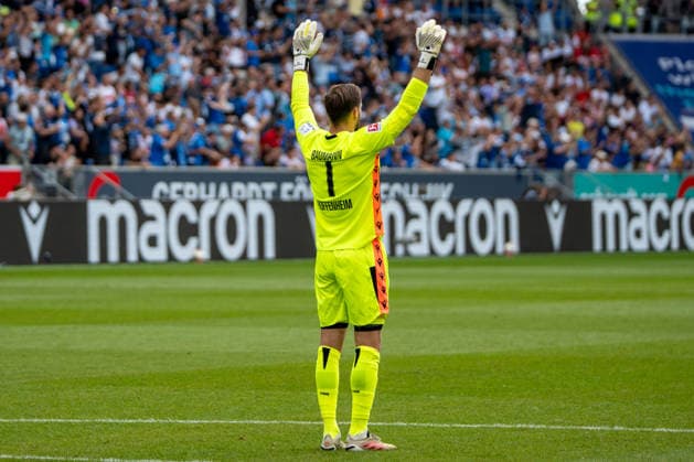 Fussball: 1. Bundesliga, 3. Spieltag, TSG Hoffenheim - VfB Stuttgart am 12.09.2026 in Sinsheim (SNP Arena), Deutschland, Saison 2026 2027: Oliver Baumann (TSG Hoffenheim, 1) Jubel 2:1 Tor Sinsheim SNP Arena Deutschland *** Soccer: Bundesliga 1, Matchday 3, TSG Hoffenheim vs. VfB Stuttgart on September 12, 2026, at the SNP Arena in Sinsheim, Germany, 2026–2027 season. Oliver Baumann (TSG Hoffenheim), 1 celebration, 2–1 goal, Sinsheim SNP Arena, Germany Copyright: xPhilippxImhofx
