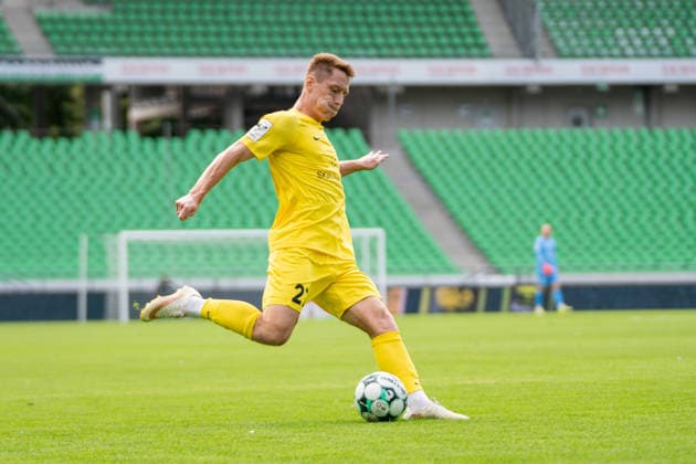 Torchance durch Loris Maier (SG Sonnenhof Großaspach, 27), TSV Havelse vs. SG Sonnenhof Großaspach, Fussball, 3. Liga, 5. Spieltag, 06.09.2026, DFB regulations prohibit any use of photographs as image sequences and or quasi-video Hannover Niedersachsen Deutschland