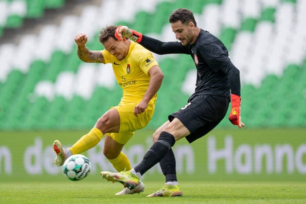 Niklas Pollex (SG Sonnenhof Großaspach, 18) gegen Omer Hanin (TSV Havelse, 13), TSV Havelse vs. SG Sonnenhof Großaspach, Fussball, 3. Liga, 5. Spieltag, 06.09.2026, DFB regulations prohibit any use of photographs as image sequences and or quasi-video Hannover Niedersachsen Deutschland