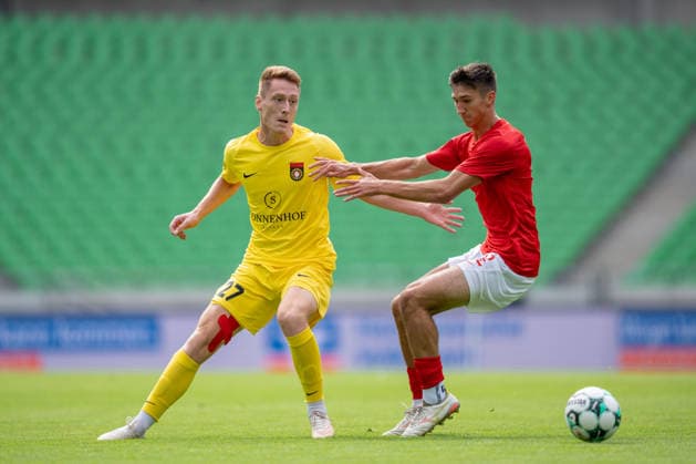 Loris Maier (SG Sonnenhof Großaspach, 27) im Zweikampf mit Eryk Grzywacz (TSV Havelse, 12), TSV Havelse vs. SG Sonnenhof Großaspach, Fussball, 3. Liga, 5. Spieltag, 06.09.2026, DFB regulations prohibit any use of photographs as image sequences and or quasi-video Hannover Niedersachsen Deutschland