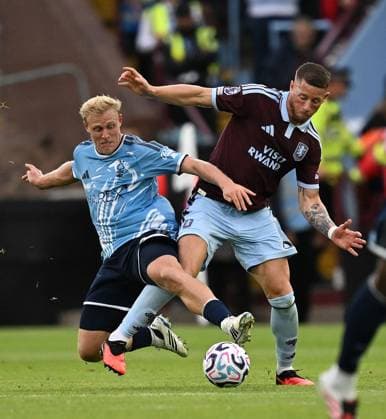 Ross Barkley of Aston Villa is tackled by Xaver Schlager of Nottingham Forest Aston Villa v Nottingham Forest, Premier League, Football, Football, Villa Park, Birmingham, UK - 12 Sep 2026Birmingham Villa Park United Kingdom EDITORIAL USE ONLY No use with unauthorised audio, video, data, fixture lists, club league logos or live services. Online in-match use limited to 120 images, no video emulation. No use in betting, games or single club league player publications.  Copyright: xAnnaxGowthorpe Shutterstockx 17144543ab