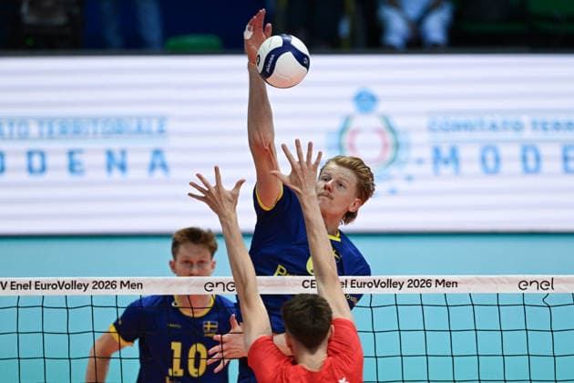 260912 Jacob Ekman of Sweden during the CEV EuroVolley 2026 group stage volleyball match between Sweden and Czech Republic on September 12, 2026 in Modena. Photo: Bildbyran EXT BILDBYRAN COP 18 XY0129 volleyboll volleyball volleyboll-em sverige tjeckien cev eurovolley 2026 sweden czech republic bbeng Copyright: BILDBYRANxEXT BB260912BB961