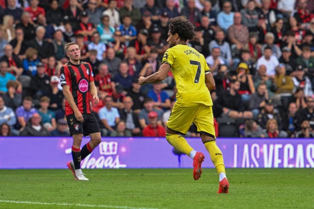 AFC Bournemouth v Brentford, Premier League Kevin Schade celebrates their side s first goal (0-1) during the AFC Bournemouth v Brentford Premier League match at Vitality Stadium, Bournemouth, England on 12 September 2026 Credit: Andy Thomas Every Second Media Editorial use only. All images are copyright Every Second Media Limited. No images may be reproduced without prior permission. All rights reserved. Premier League and Football League images are subject to licensing agreements with Football DataCo Limited. see https: www.football-dataco.com Copyright: xIMAGO EveryxSecondxMediax ESM-2160-0035 AndyxThomasx xEveryxSecondxMediax