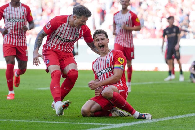 Maximilian Eggestein (SC Freiburg, 08) Torjubel, Emotionen, Torschuss, Abschluss, Torerfolg, Tor, Treffer , Deutschland, Fussball, 1. Bundesliga, 3.Spieltag, 2026 2027, SC Freiburg vs. Borussia Mönchengladbach, 12.09.2026, Europa-Park Stadion, Freiburg Freiburg Europa-Park Stadion Baden-Württemberg Deutschland *** Maximilian Eggestein, SC Freiburg, 08 Goal celebration, Emotions, Shot on goal, Finish, Goal scored, Goal, Hit, Germany, Soccer, Bundesliga 1, Matchday 3, 2026–2027, SC Freiburg vs. Borussia Mönchengladbach, September 12, 2026, Europa-Park Stadium, Freiburg, Freiburg, Europa-Park Stadium, Baden-Württemberg, Germany Copyright: xArnexAmbergx
