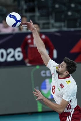 Turkiye v France - CEV EuroVolley 2026 Men CLUJ-NAPOCA, ROMANIA - SEPTEMBER 12: Gokcen Yuksel of Turkiye in action during the CEV EuroVolley 2026 match between Turkiye and France at the BTarena in Cluj-Napoca, Romania, on September 12, 2026. Osmancan Gurdogan Anadolu Cluj-Napoca Romania. Editorial use only. Please get in touch for any other usage.  Copyright: x2026xAnadoluxOsmancanxGurdoganx