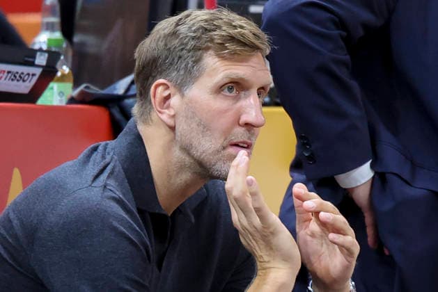 Dirk Nowitzki looks dejected during the FIBA Women s Basketball World Cup Germany 2026 semifinals match between France and Germany at Berlin Arena on September 12, 2026 in Berlin, Germany. (Photo by Marco Steinbrenner DeFodi Images) -