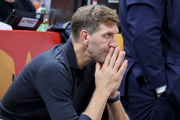 Dirk Nowitzki looks dejected during the FIBA Women s Basketball World Cup Germany 2026 semifinals match between France and Germany at Berlin Arena on September 12, 2026 in Berlin, Germany. (Photo by Marco Steinbrenner DeFodi Images) -
