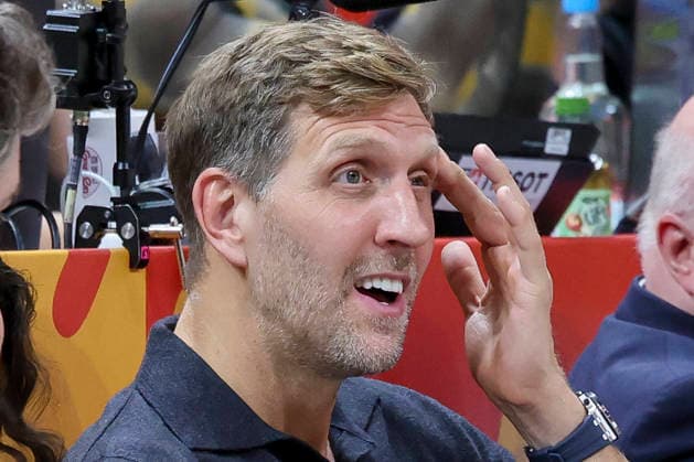 Dirk Nowitzki looks dejected during the FIBA Women s Basketball World Cup Germany 2026 semifinals match between France and Germany at Berlin Arena on September 12, 2026 in Berlin, Germany. (Photo by Marco Steinbrenner DeFodi Images) -