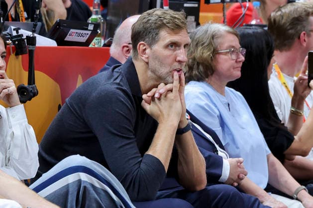 Dirk Nowitzki looks dejected during the FIBA Women s Basketball World Cup Germany 2026 semifinals match between France and Germany at Berlin Arena on September 12, 2026 in Berlin, Germany. (Photo by Marco Steinbrenner DeFodi Images) -