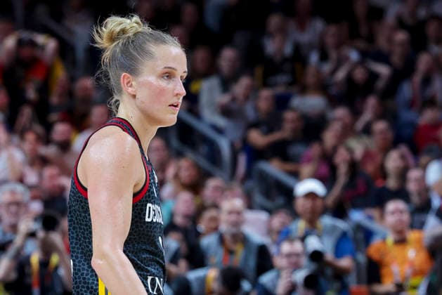Leonie Fiebich (Germany) looks dejected during the FIBA Women s Basketball World Cup Germany 2026 semifinals match between France and Germany at Berlin Arena on September 12, 2026 in Berlin, Germany. (Photo by Marco Steinbrenner DeFodi Images) -