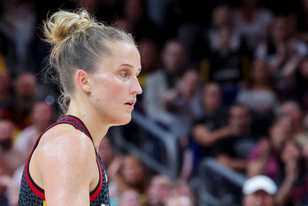 Leonie Fiebich (Germany) looks dejected during the FIBA Women s Basketball World Cup Germany 2026 semifinals match between France and Germany at Berlin Arena on September 12, 2026 in Berlin, Germany. (Photo by Marco Steinbrenner DeFodi Images) -