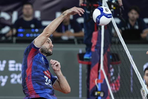 Turkiye v France - CEV EuroVolley 2026 Men CLUJ-NAPOCA, ROMANIA - SEPTEMBER 12: Francois Huetz of France in action during the CEV EuroVolley 2026 match between Turkiye and France at the BTarena in Cluj-Napoca, Romania, on September 12, 2026. Osmancan Gurdogan Anadolu Cluj-Napoca Romania. Editorial use only. Please get in touch for any other usage.  Copyright: x2026xAnadoluxOsmancanxGurdoganx
