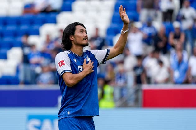 Koki Machida (Hoffenheim, 28), Spieler der TSG 1899 Hoffenheim, Jubel nach dem Schlusspfiff, Freude über den Sieg, Sieger, Gewinner, jubelt, jubeln, fröhlich, positiv, freut sich, freuen, optimistisch, Highlight, Einzelbild, Einzelfoto, Aktion, Action, 12.09.2026, Sinsheim (Deutschland), Fussball, Bundesliga, TSG 1899 Hoffenheim - VfB Stuttgart, DFB DFL REGULATIONS PROHIBIT ANY USE OF PHOTOGRAPHS AS IMAGE SEQUENCES AND OR QUASI-VIDEO. *** Koki Machida Hoffenheim, 28, player for TSG 1899 Hoffenheim, Celebration after the final whistle, joy over the victory, winner, celebrating, cheerful, positive, happy, optimistic, highlight, single image, single photo, action, September 12, 2026, Sinsheim, Germany, soccer, Bundesliga, TSG 1899 Hoffenheim vs. VfB Stuttgart, DFB and DFL regulations prohibit any use of photographs as image sequences and or quasi-video xozx