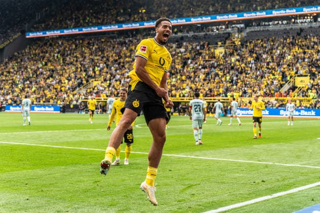 Deutschland: Bundesliga 2026 2027 3. Spieltag, Borussia Dortmund vs. SC Paderborn 07 , Samstag, 12.09.2026 Signal Iduna Park, Nordrhein-Westfalen Tor zum 3:0 durch Felix Nmecha (Borussia Dortmund, 8) Jubel Freude Emotionen Torjubel *** Germany Bundesliga 2026–2027, Matchday 3, Borussia Dortmund vs. SC Paderborn 07, Saturday, September 12, 2026, Signal Iduna Park, North Rhine-Westphalia. Goal to make it 3–0 by Felix Nmecha for Borussia Dortmund, 8: Cheering, joy, emotions, goal celebration Copyright: xCelinaxLeiersx