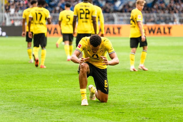 Deutschland: Bundesliga 2026 2027 3. Spieltag, Borussia Dortmund vs. SC Paderborn 07 , Samstag, 12.09.2026 Signal Iduna Park, Nordrhein-Westfalen Tor zum 3:0 durch Felix Nmecha (Borussia Dortmund, 8) Jubel Freude Emotionen Torjubel Gott, Beten, Religion *** Germany Bundesliga 2026–2027, Matchday 3, Borussia Dortmund vs. SC Paderborn 07, Saturday, September 12, 2026, Signal Iduna Park, North Rhine-Westphalia, Goal to make it 3–0 by Felix Nmecha (Borussia Dortmund), 8: Jubilation, Joy, Emotions, Goal celebration, God, Prayer, Religion Copyright: xCelinaxLeiersx
