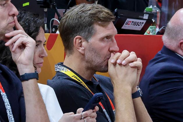 Dirk Nowitzki looks dejected during the FIBA Women s Basketball World Cup Germany 2026 semifinals match between France and Germany at Berlin Arena on September 12, 2026 in Berlin, Germany. (Photo by Marco Steinbrenner DeFodi Images) -