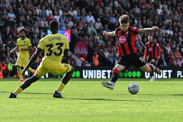 Bournemouth v Brentford Premier League Ben Gannon-Doak of Bournemouth shoots during the Premier League match at the Vitality Stadium, Bournemouth 12 09 2026 UK Newspapers OUT Copyright: xJeremyxLandeyx FIL-23934-0047