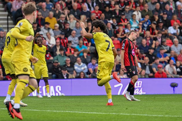 AFC Bournemouth v Brentford, Premier League Kevin Schade celebrates their side s first goal (0-1) during the AFC Bournemouth v Brentford Premier League match at Vitality Stadium, Bournemouth, England on 12 September 2026 Credit: Andy Thomas Every Second Media Editorial use only. All images are copyright Every Second Media Limited. No images may be reproduced without prior permission. All rights reserved. Premier League and Football League images are subject to licensing agreements with Football DataCo Limited. see https: www.football-dataco.com Copyright: xIMAGO EveryxSecondxMediax ESM-2160-0043 AndyxThomasx xEveryxSecondxMediax