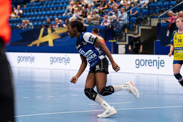 HSG Blomberg-Lippe (GER) vs. Storhamar Handball Elite (NOR), Handball, EHF Champions League Women, Gruppenphase, 12.9.2026, Saision 2026 2027, Lemgo Farrelle Njinkeu (HSG Blomberg-Lippe, 55) jubelt nach einem Tor Lemgo Phoenix Contact Arena Deutschland
