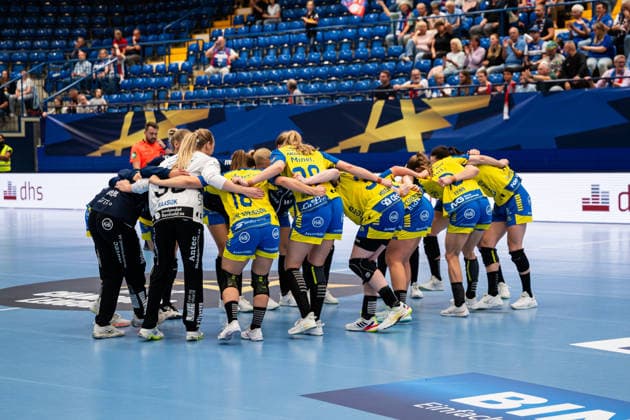 HSG Blomberg-Lippe (GER) vs. Storhamar Handball Elite (NOR), Handball, EHF Champions League Women, Gruppenphase, 12.9.2026, Saision 2026 2027, Lemgo Die Spielerinnen von Storhamar Handball Elite (NOR) jubeln nach dem Sieg gegen HSG Blomberg-Lippe (GER) Lemgo Phoenix Contact Arena Deutschland