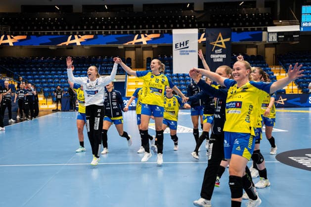 HSG Blomberg-Lippe (GER) vs. Storhamar Handball Elite (NOR), Handball, EHF Champions League Women, Gruppenphase, 12.9.2026, Saision 2026 2027, Lemgo Die Spielerinnen von Storhamar Handball Elite (NOR) jubeln nach dem Sieg gegen HSG Blomberg-Lippe (GER) Lemgo Phoenix Contact Arena Deutschland