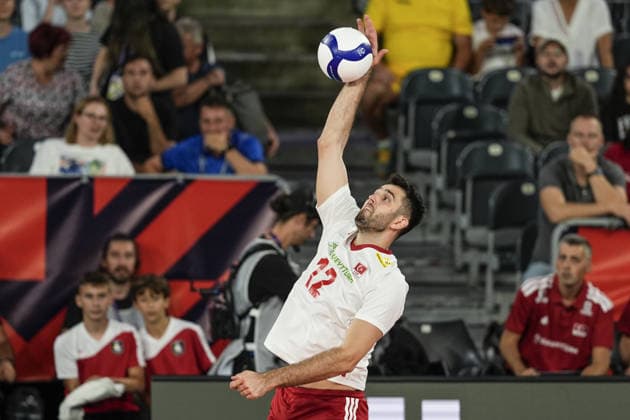Turkiye v France - CEV EuroVolley 2026 Men CLUJ-NAPOCA, ROMANIA - SEPTEMBER 12: Adis Lagumdzija of Turkiye in action during the CEV EuroVolley 2026 match between Turkiye and France at the BTarena in Cluj-Napoca, Romania, on September 12, 2026. Osmancan Gurdogan Anadolu Cluj-napoca Romania. Editorial use only. Please get in touch for any other usage.  Copyright: x2026xAnadoluxOsmancanxGurdoganx