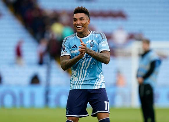 Birmingham, England, 12th September 2026. Igor Jesus of Nottingham Forest celebrates the win during the Aston Villa vs Nottingham Forest Premier League match at Villa Park, Birmingham. Picture credit should read: Andrew Yates Sportimage EDITORIAL USE ONLY. No use with unauthorised audio, video, data, fixture lists, club league logos or live services. Online in-match use limited to 120 images, no video emulation. No use in betting, games or single club league player publications. SPI_032_AY_Villa_Forest SPI-4990-0031