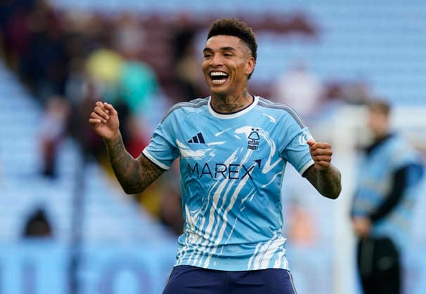 Birmingham, England, 12th September 2026. Igor Jesus of Nottingham Forest celebrates the win during the Aston Villa vs Nottingham Forest Premier League match at Villa Park, Birmingham. Picture credit should read: Andrew Yates Sportimage EDITORIAL USE ONLY. No use with unauthorised audio, video, data, fixture lists, club league logos or live services. Online in-match use limited to 120 images, no video emulation. No use in betting, games or single club league player publications. SPI_033_AY_Villa_Forest SPI-4990-0032