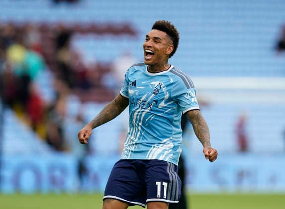 Birmingham, England, 12th September 2026. Igor Jesus of Nottingham Forest celebrates the win during the Aston Villa vs Nottingham Forest Premier League match at Villa Park, Birmingham. Picture credit should read: Andrew Yates Sportimage EDITORIAL USE ONLY. No use with unauthorised audio, video, data, fixture lists, club league logos or live services. Online in-match use limited to 120 images, no video emulation. No use in betting, games or single club league player publications. SPI_034_AY_Villa_Forest SPI-4990-0033