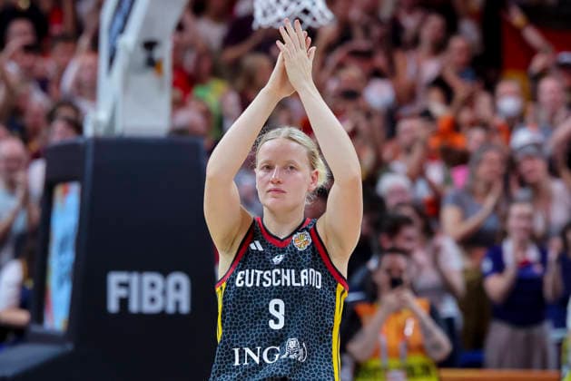 Emma Eichmeyer (Germany) looks dejected during the FIBA Women s Basketball World Cup Germany 2026 semifinals match between France and Germany at Berlin Arena on September 12, 2026 in Berlin, Germany. (Photo by Marco Steinbrenner DeFodi Images) -